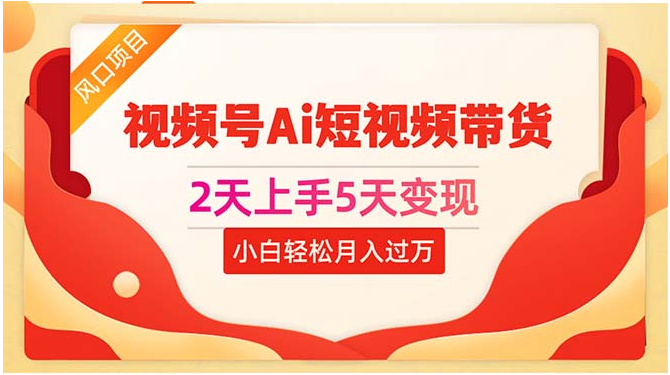 （10807期）2天上手5天变现视频号Ai短视频带货0粉丝0基础小白轻松月入过万-红宝盒创业网创平台